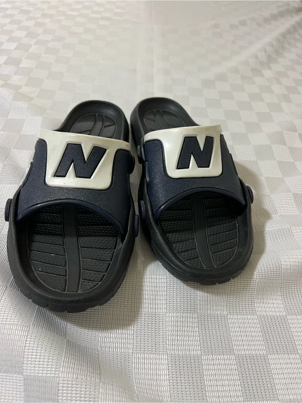 New Balance Black and White Kids Slide Sandals with Logo